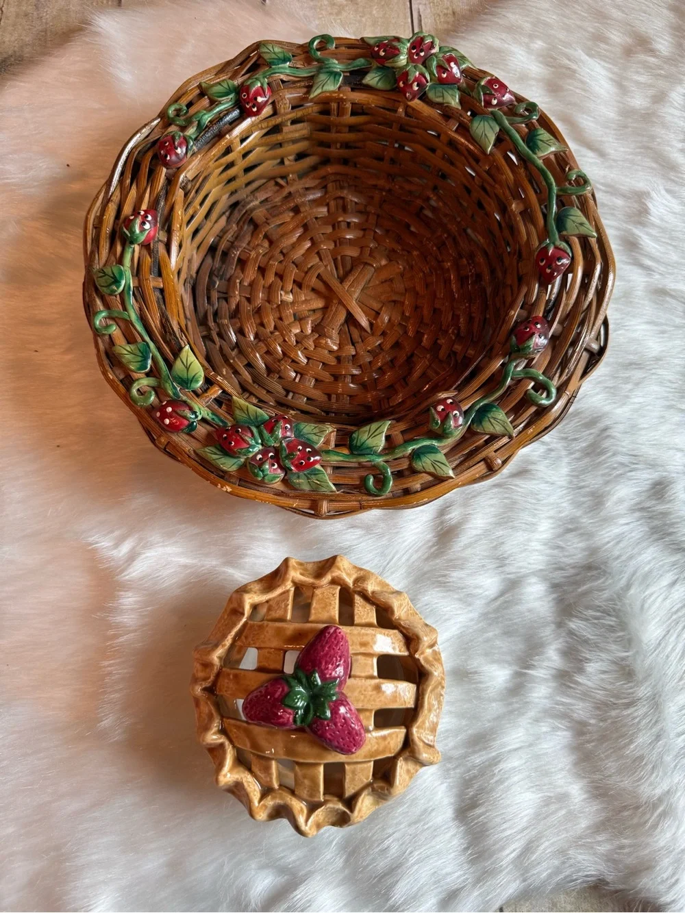 Strawberry Bread Basket & Mini Strawberry Pie Accent Jar